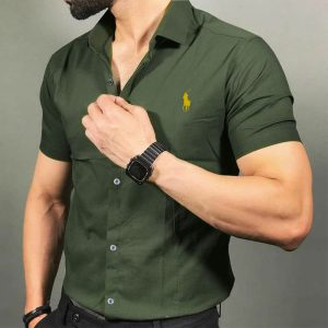 پیراهن مردانه ساده آستین کوتاه رنگ سبز مارک پولو POLO