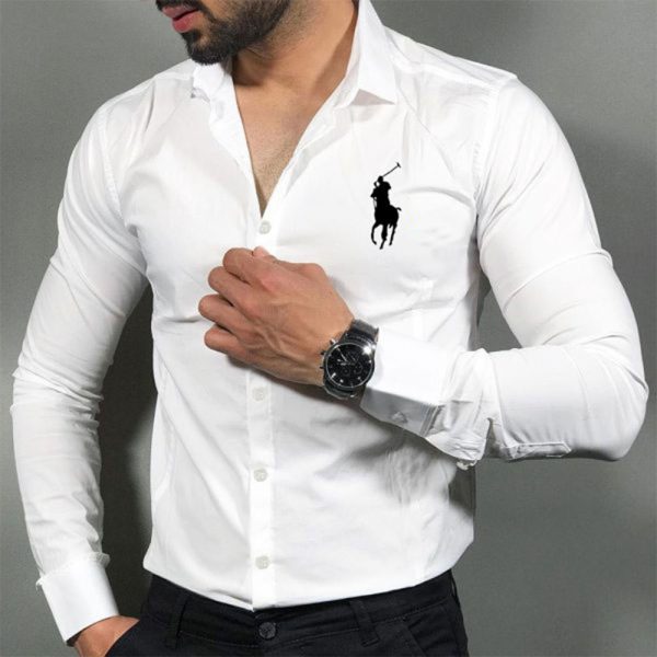 پیراهن آستین بلند مردانه رنگ سفید پولو polo