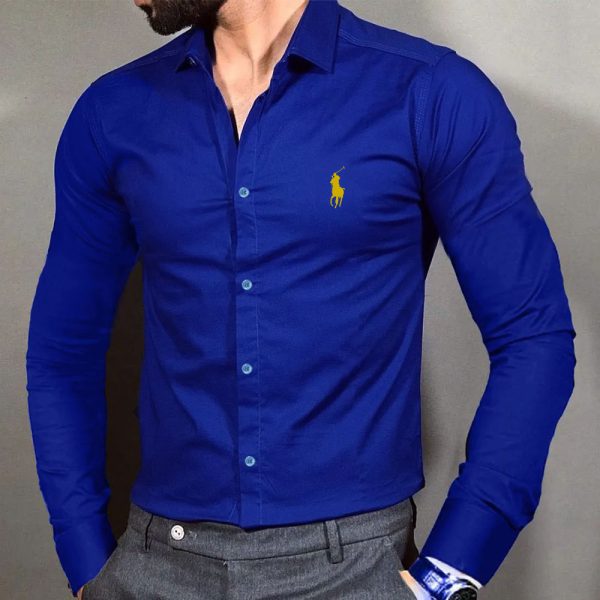 پیراهن پولو آبی کاربنی مردانه آستین بلند جدید