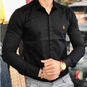 پیراهن POLO آستین بلند مردانه مشکی کد 115