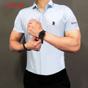 پیراهن آستین کوتاه مردانه آبی کمرنگ کد 156