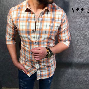 حراج پیراهن سایز مدیوم آستین بلند مردانه رنگ نارنجی کد 166