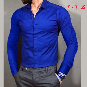پیراهن مردانه ساده رنگ آبی کد 202
