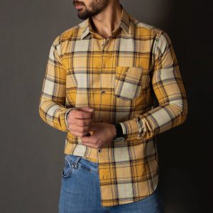 حراج پیراهن مردانه سایز مدیوم جیب دار آستین بلند زرد 1