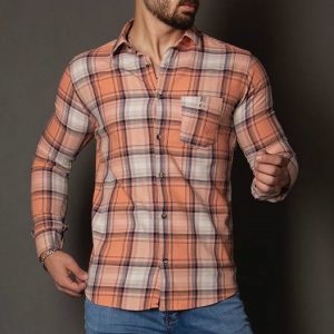 حراج پیراهن مردانه سایز xl جیب دار آستین بلند نارنجی2