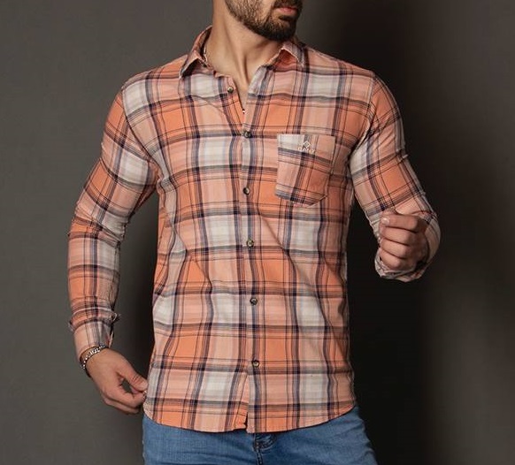 حراج پیراهن مردانه سایز xl جیب دار آستین بلند نارنجی2