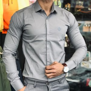 پیراهن ساده مردانه برند گانت رنگ طوسی روشن