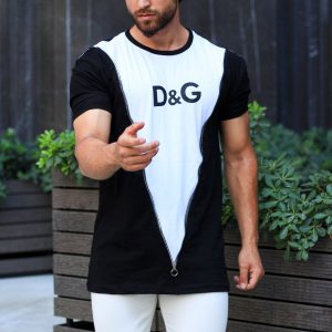 تیشرت مردانه D&G قواره لش رنگ مشکی سفید