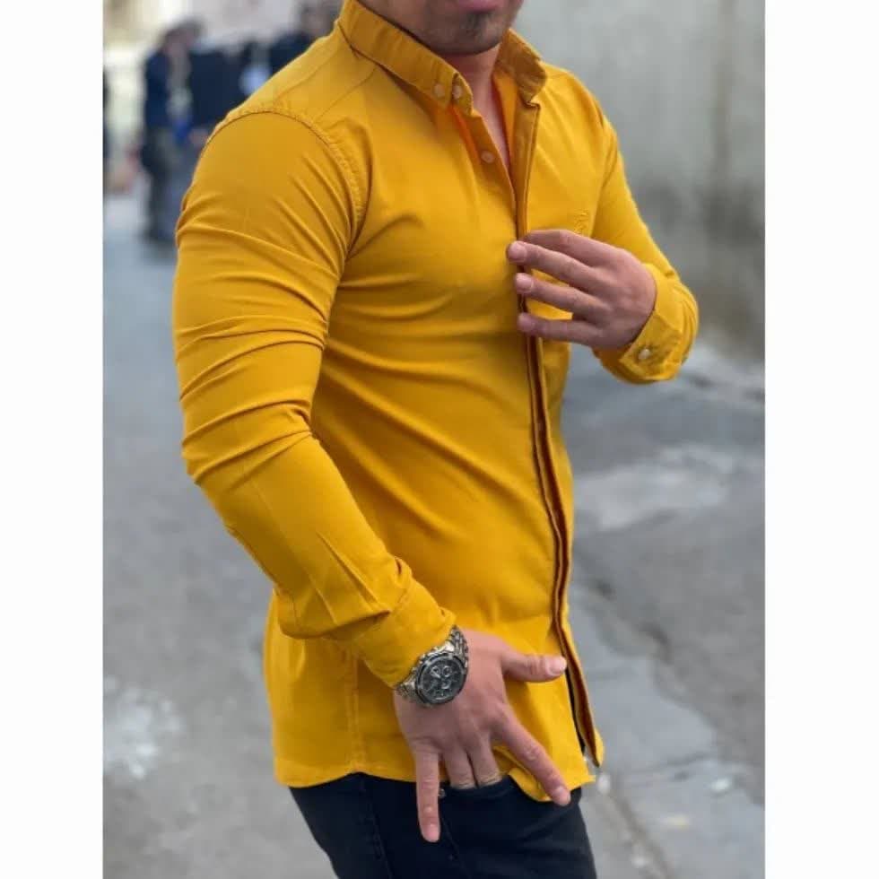 پیراهن ساده مردانه برند ZARA رنگ زرد