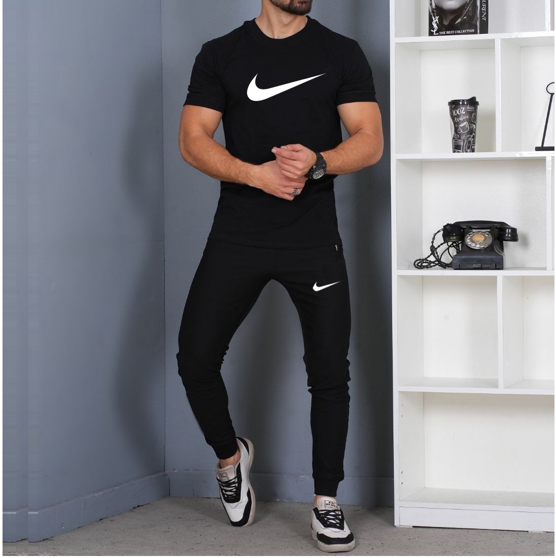 ست تیشرت و شلوار نایک وسط Nike آستین کوتاه رنگ مشکی