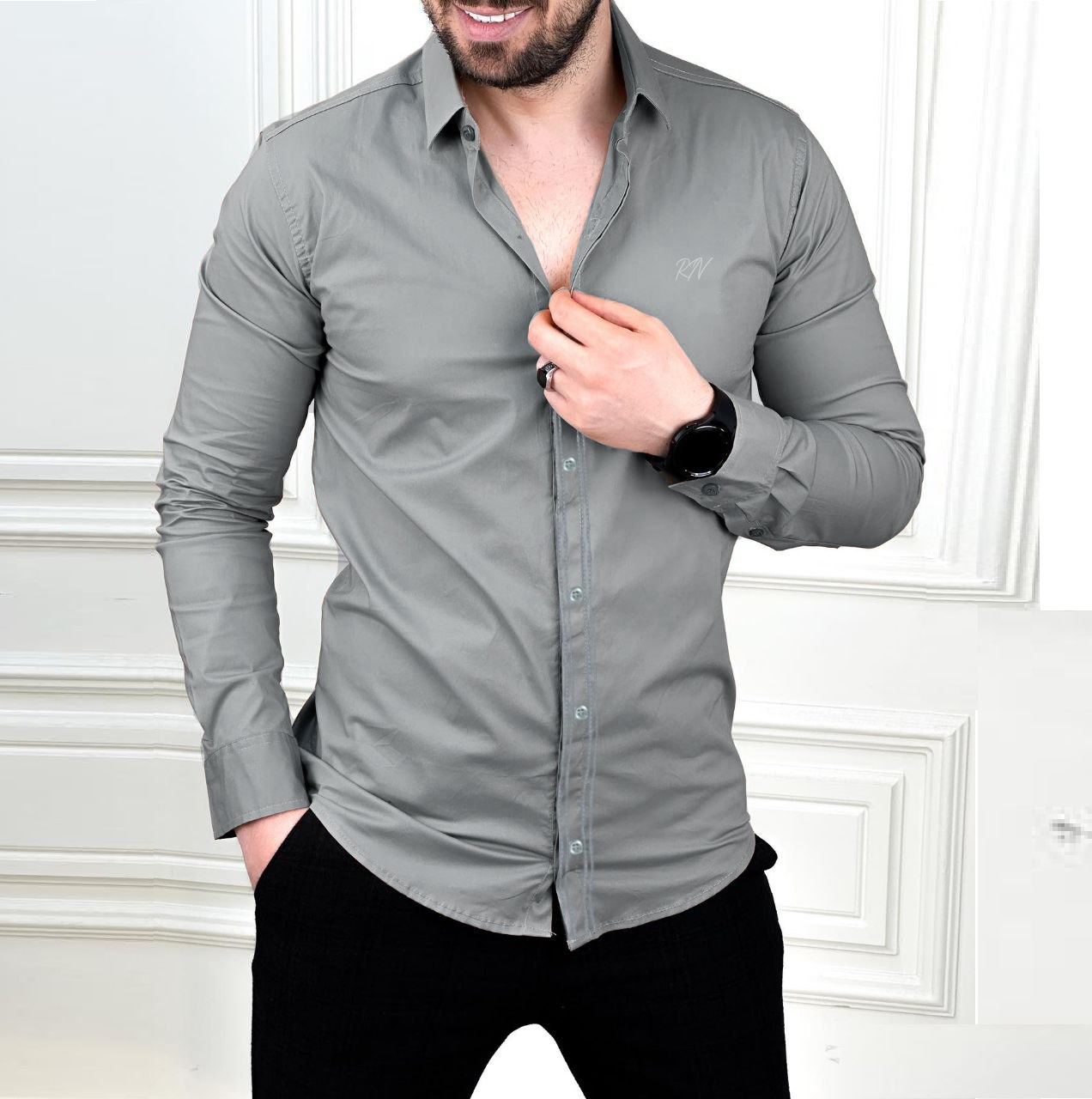 پیراهن ساده مردانه برند ZARA رنگ طوسی روشن