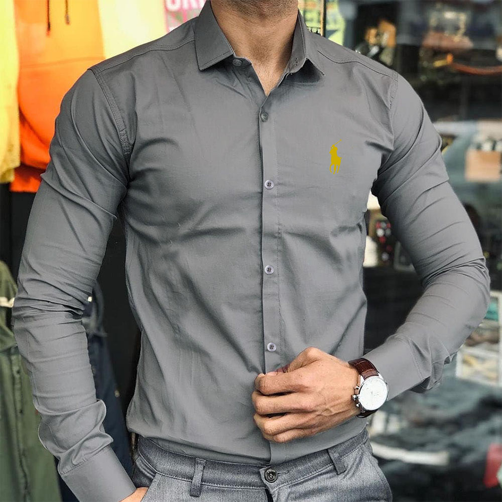 پیراهن POLO آستین بلند مردانه طوسی کد 115